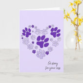 ペットの死を悼むパープル・パウプリント・ハート カード (黄色い花)
