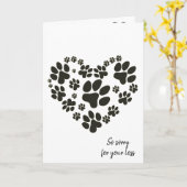 ペットの死を悼む足跡ハート カード (黄色い花)