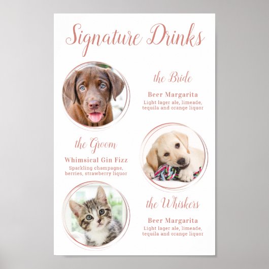 ペットの特別ドリンク ローズゴールド 結婚式 3枚の写真 ポスター (正面)
