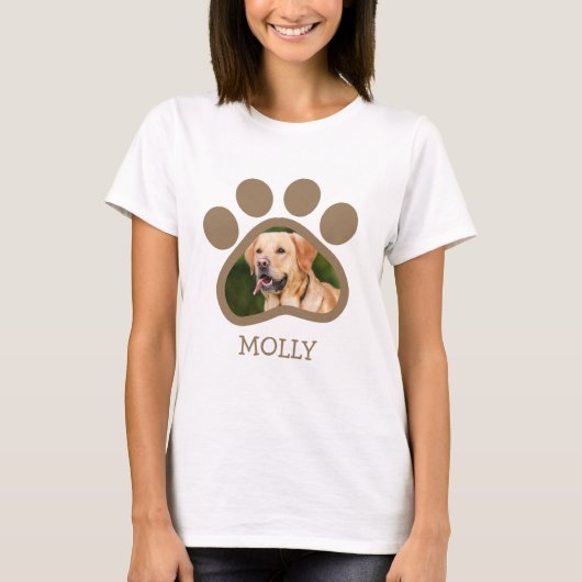 ペットの犬の写真と肉球のデザイン Tシャツ (正面)