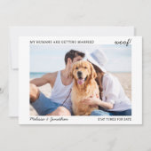 ペットの犬の写真を使ったモダンな結婚式のエンゲージメントカード 案内状 (正面)