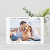 ペットの犬の写真を使ったモダンな結婚式のエンゲージメントカード 案内状 (スタンド正面)