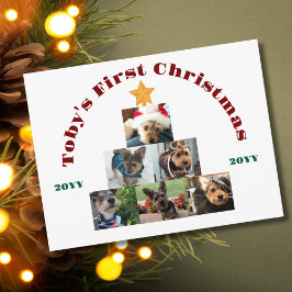 ペットの犬の最初のクリスマスフォトツリー、名入れ シーズンポストカード