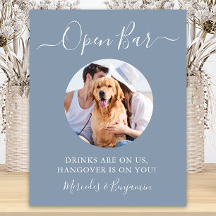 ペットの犬の結婚式 オープンバー ダスティーブルー カスタム写真 ポスター