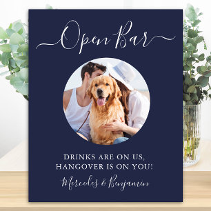 ペットの犬の結婚式 オープンバー ネイビーブルー カスタム写真 ポスター