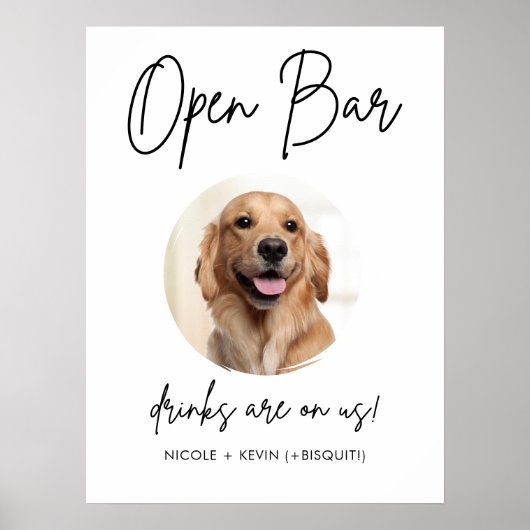 ペットの犬の結婚式 オープン バー ドリンクサイン 印刷用 ポスター (正面)