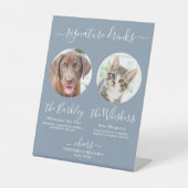 ペットの犬の結婚式 シグネチャードリンクの写真 ダスティーブルー 台座サイン (正面)