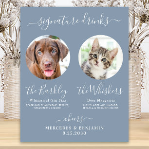 ペットの犬の結婚式 シグネチャードリンク フォト ダスティーブルー ポスター