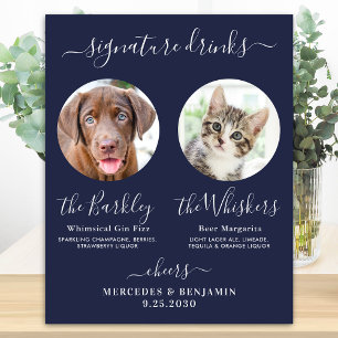 ペットの犬の結婚式 シグネチャードリンク フォト ネイビーブルー ポスター