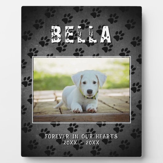 ペットの犬の追悼用足跡チョークボード写真 フォトプラーク (正面)