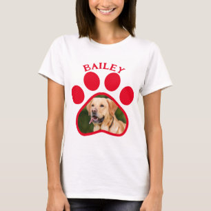 ペットの犬または猫の写真 赤い肉球 Tシャツ