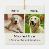 ペットの犬追悼2枚の写真パーソナライズ セラミックオーナメント (裏面)