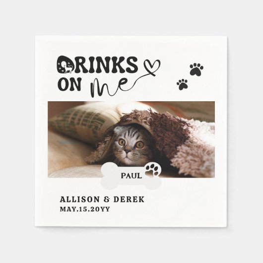 ペットの猫の名前とカスタム写真のドリンクは私に スタンダードカクテルナプキン (正面)
