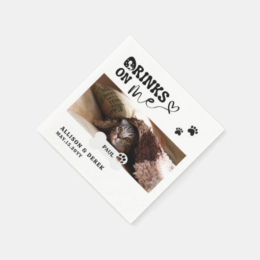 ペットの猫の名前とカスタム写真のドリンクは私に スタンダードカクテルナプキン (角)