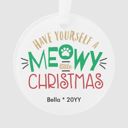 ペットの猫は、クリスマスが小さくてかわいい赤緑 オーナメント (正面)