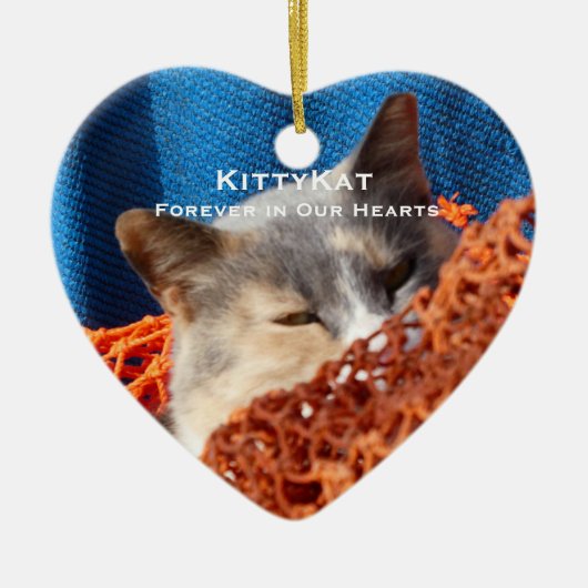 ペットの猫や犬の写真記念パーソナライズされた館 セラミックオーナメント (正面)