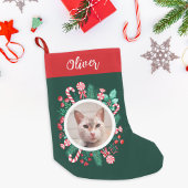 ペットの猫や犬の水の色のリースと写真 スモールクリスマスストッキング