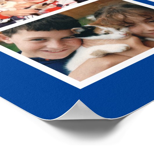 ペットの猫 4枚の写真コラージュ 名前を追加 青 ポスター (角)