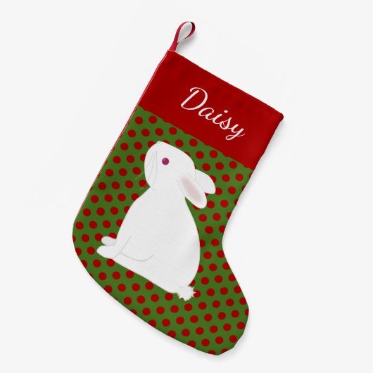 ペットの白うさぎパーソナライズされたクリスマス スモールクリスマスストッキング (正面 (吊り時))