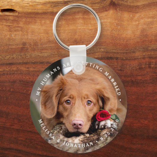 ペットの結婚式　愛犬の写真を使ったエンゲージメントリング キーホルダー (正面)