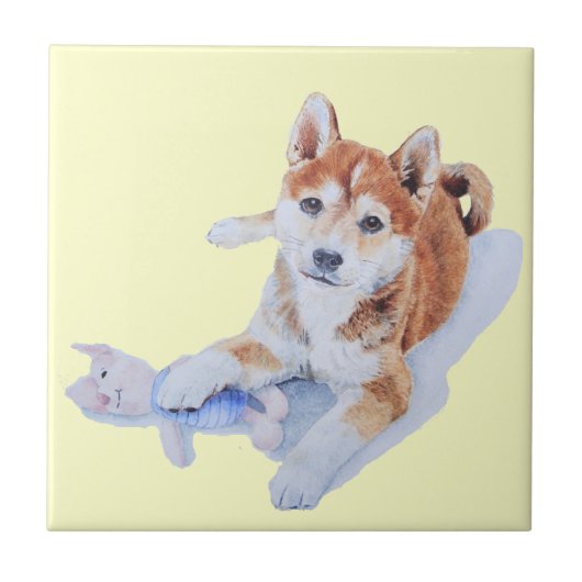 ペットの絵画ポートレートの可愛い子犬のシェバ犬 タイル (正面)