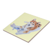ペットの絵画ポートレートの可愛い子犬のシェバ犬 タイル (側面)