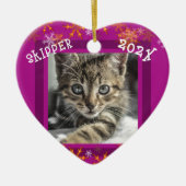 ペットの記念写真ハートクリスマス セラミックオーナメント (正面)