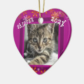 ペットの記念写真ハートクリスマス セラミックオーナメント (左)