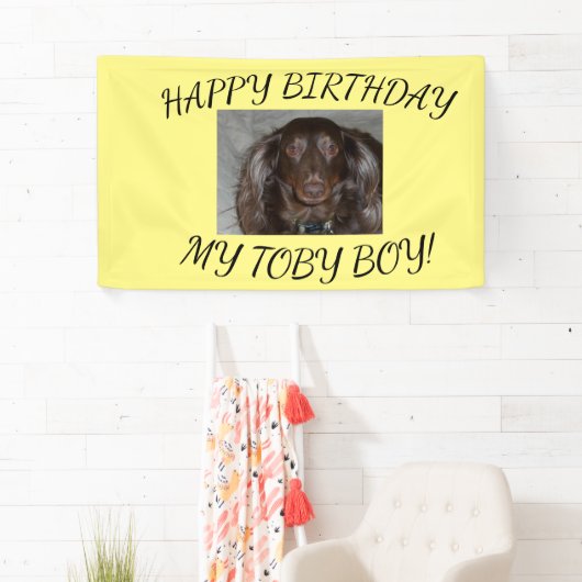 ペットの誕生日 イエロー カーブフォトデザイン 横断幕 (インサイチュ)