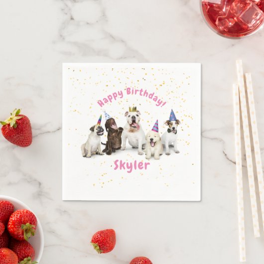 ペットの誕生日 犬のお祝い | ピンク スタンダードカクテルナプキン (インサイチュ)