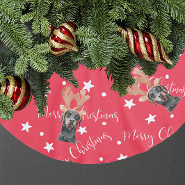 ペットの赤いクリスマスパーソナライズされたを切り取った犬の写真 ブラッシュドポリエステルツリースカート