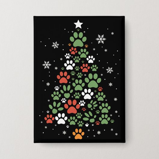 ペットの足あと クリスマスツリー ねこ イヌ好き サンタクロース 缶バッジ (正面)