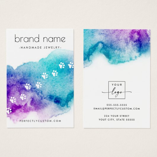 ペットの足で水彩絵文字表示カードを印刷 (正面&裏面)