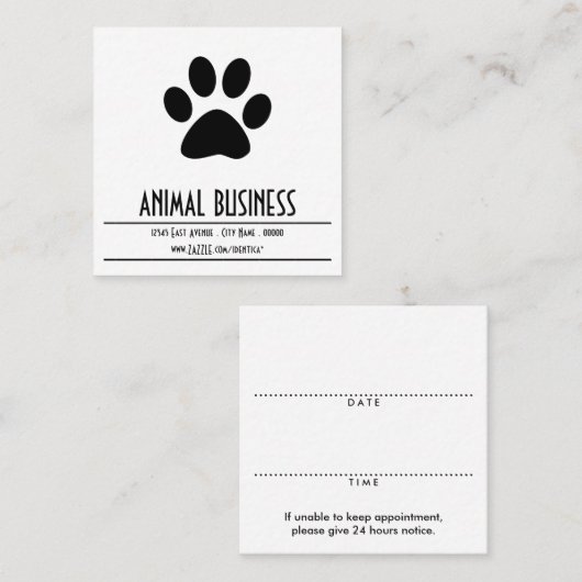 ペットの足のアポイントメントアラーム 予約カード (正面/裏面)
