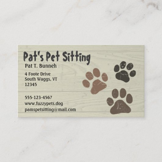 ペットの足の犬や猫の足が風化した木フェイクをプリント 名刺 (正面)