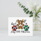 ペットの足は毛皮の小さなクリスマスを持っている ポストカード (スタンド正面)