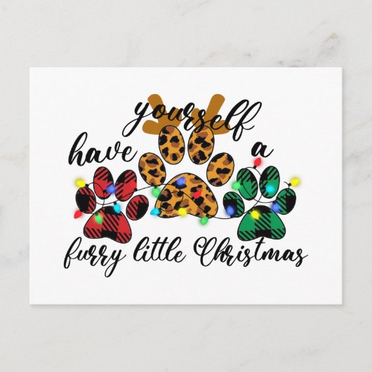 ペットの足は毛皮の小さなクリスマスを持っている ポストカード (正面)