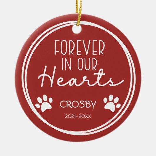 ペットの足跡が永遠に私たちの心に フォト セラミックオーナメント (正面)