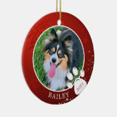 ペットの足跡クリスマス 赤い雪の結晶 星の写真 セラミックオーナメント (右)