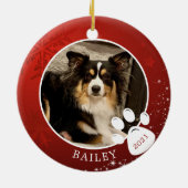ペットの足跡クリスマス　赤　雪の結晶　星　写真 セラミックオーナメント (裏面)