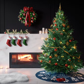 ペットの足跡リースモノグラム ネイビー クリスマス ブラッシュドポリエステルツリースカート