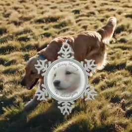 ペットの追悼　優しい白い写真のビネット スノーフレークピューターオーナメント