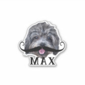 ペットの顔写真と名前の口ひげのアップ間抜けロード シール (正面)