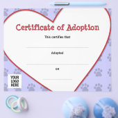 ペットの養子縁組証明書 チラシ (シングル)