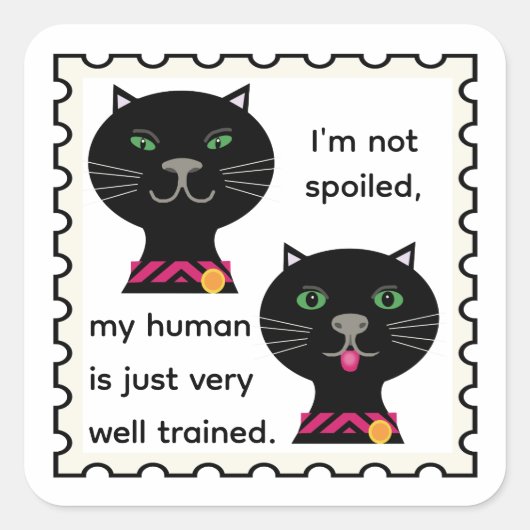 ペットの黒猫スタンプアート スクエアシール (正面)