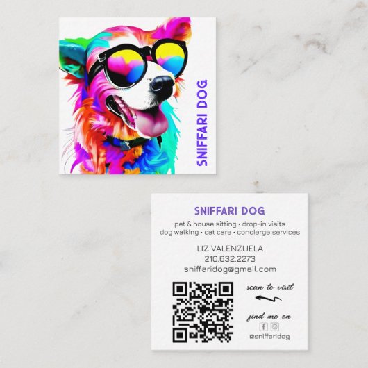 ペットはっきりしたシッターQRコードスクエアビジネスカード スクエア名刺 (正面/裏面)
