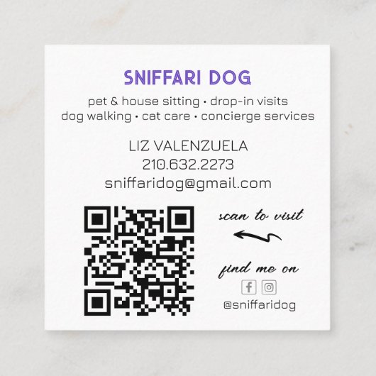 ペットはっきりしたシッターQRコードスクエアビジネスカード スクエア名刺 (裏面)