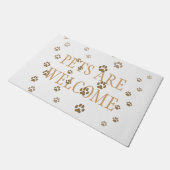 「ペットは歓迎」猫と犬のパワードが白 ドアマット (アングル)