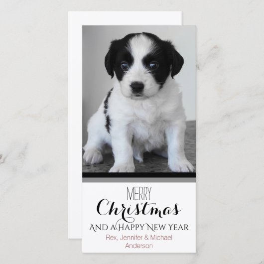 ペットまたは子犬の白黒ホリデークリスマス シーズンカード (正面/裏面)