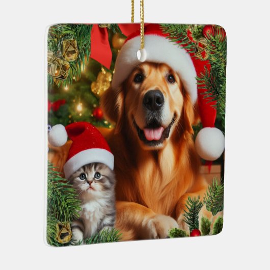 ペットまたは家族の写真を追加/クリスマスリース セラミックオーナメント (右)